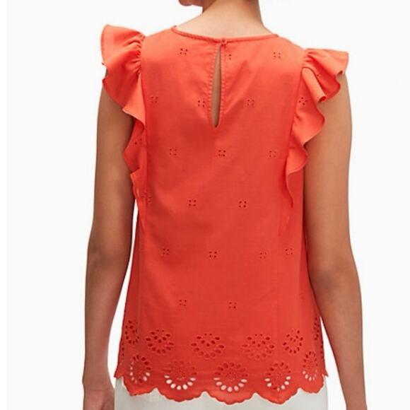Kate Spade Size L Orange Eyelet Ruffle Top Blouse - Picture 2 of 6